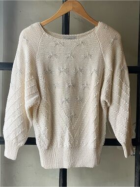 Beautiful Vintage 80’s Nannell Hand Knit Sweater with Silver Bow Trim